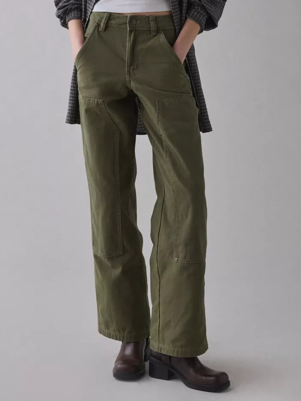 Dickies Olive Green Mid Rise Double Knee Canvas Carpenter Pants